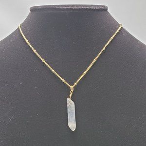 Charming Charlie crystal quartz point, gold chain necklace